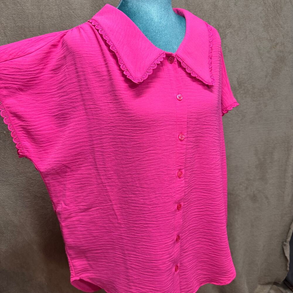 Jodifl Hot Pink Oversized Peter Pan Collar Blouse Size Small - Picture 3 of 7